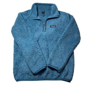 Patagonia Fleece Quarter Zip Pullover Teal Blue Teddy Sherpa Jacket XS‎